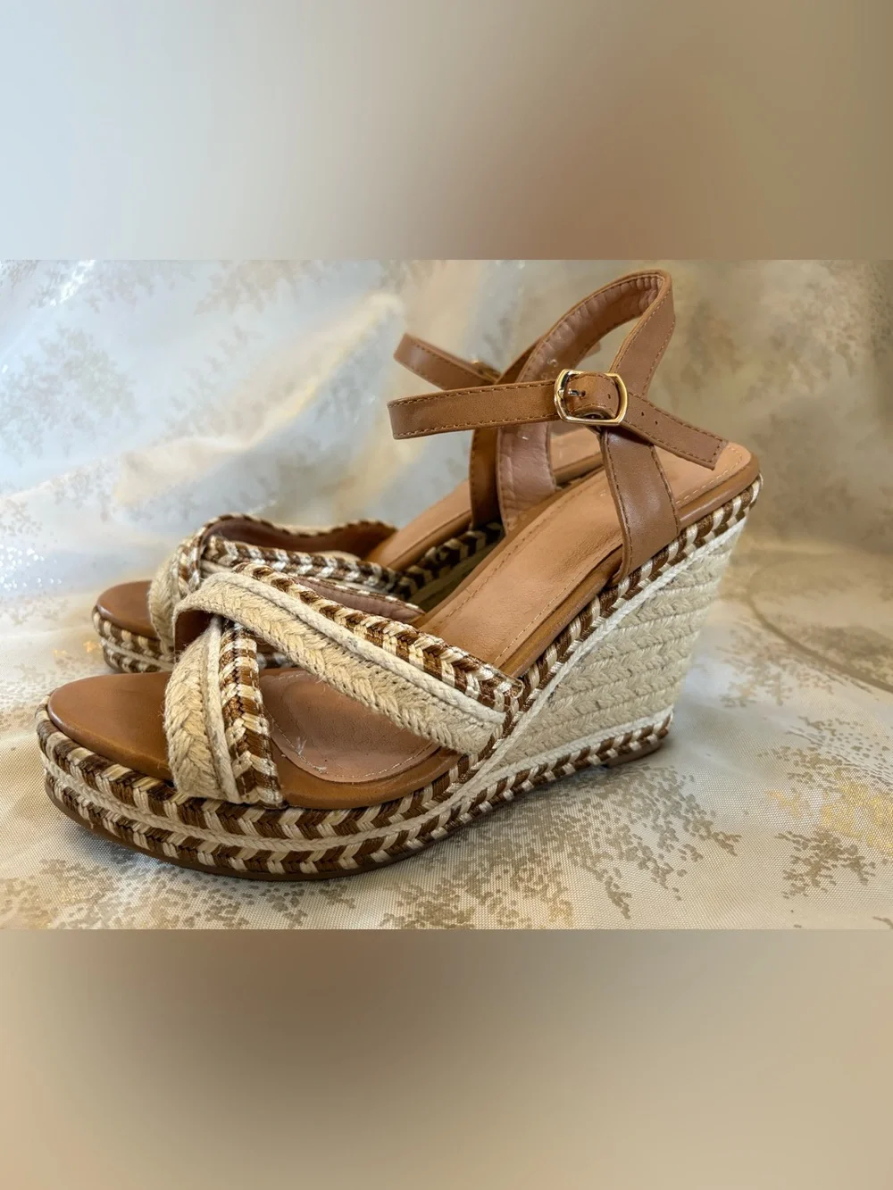 Braided Espadrille Platform Sandal - Tan & Cream